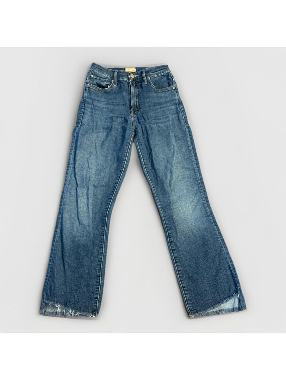 MOTHER Jeans Womens 24 Blue Raw Hem High Rise Straight Crop Denim USA